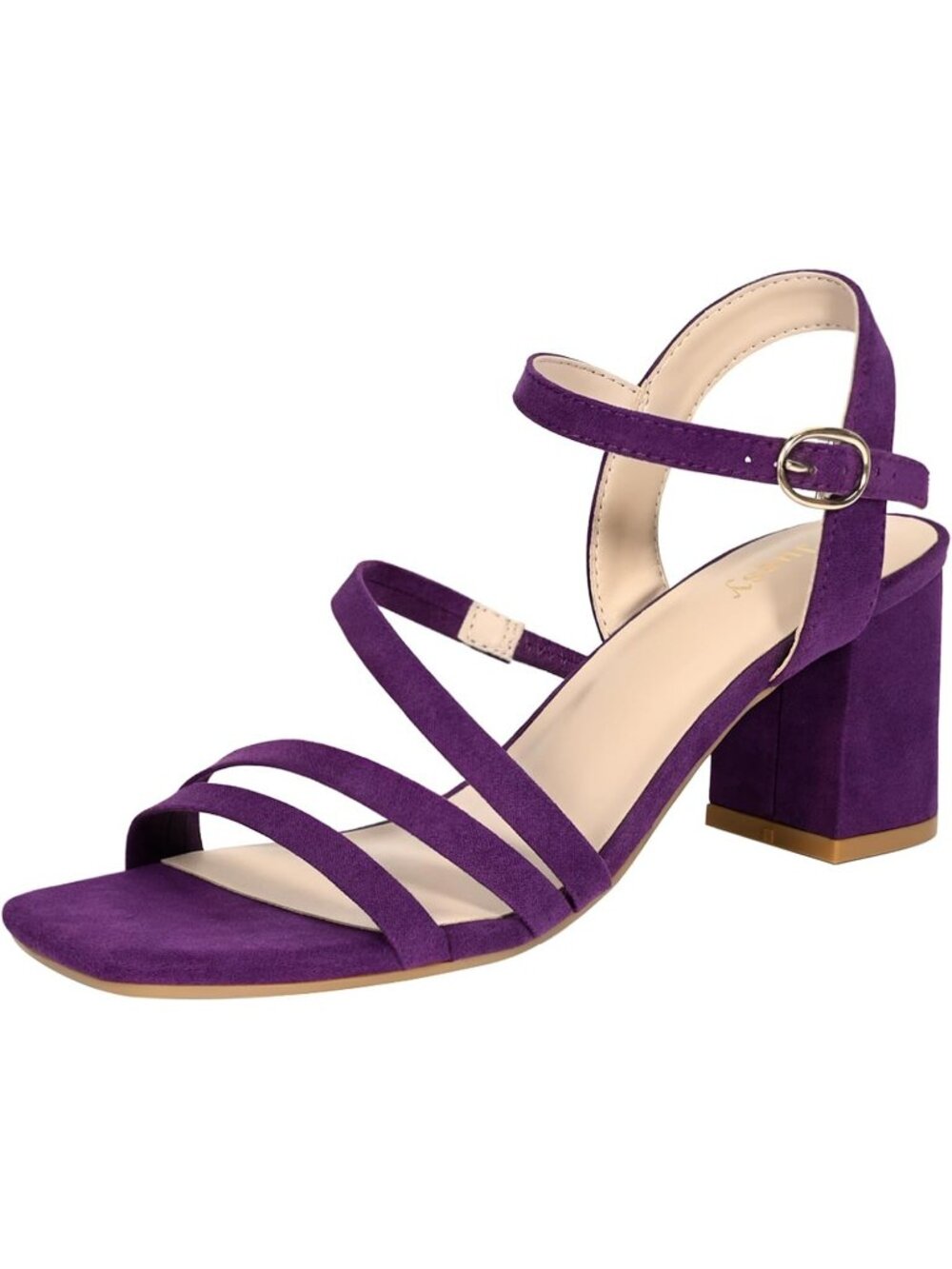 Women Purple Velvet Square Open Toe Chunky Block Strappy Heel Sandal For Wedding